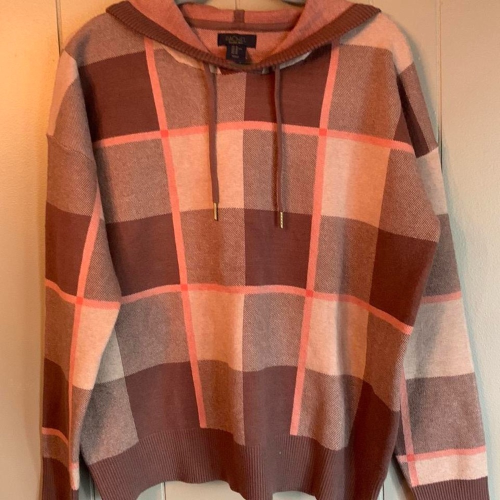 RACHEL Rachel Roy Checkered Brown and Peach Sweater
